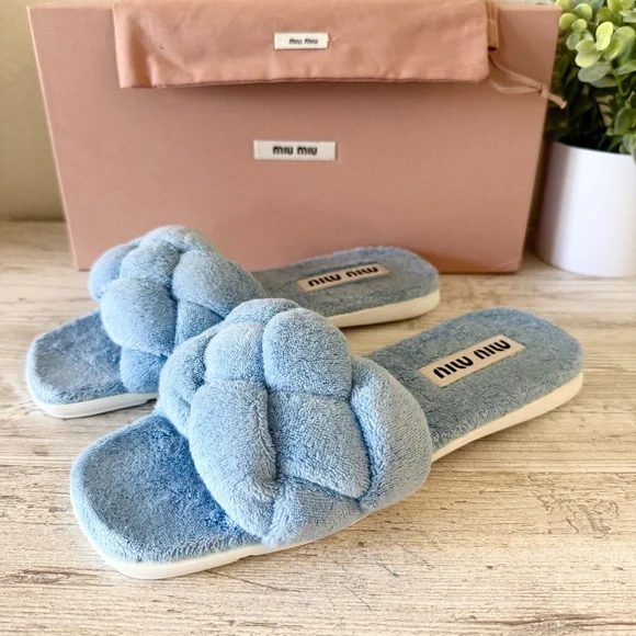 New Miu Miu Calzature Donna terry cloth slide sandals size 38, US 8